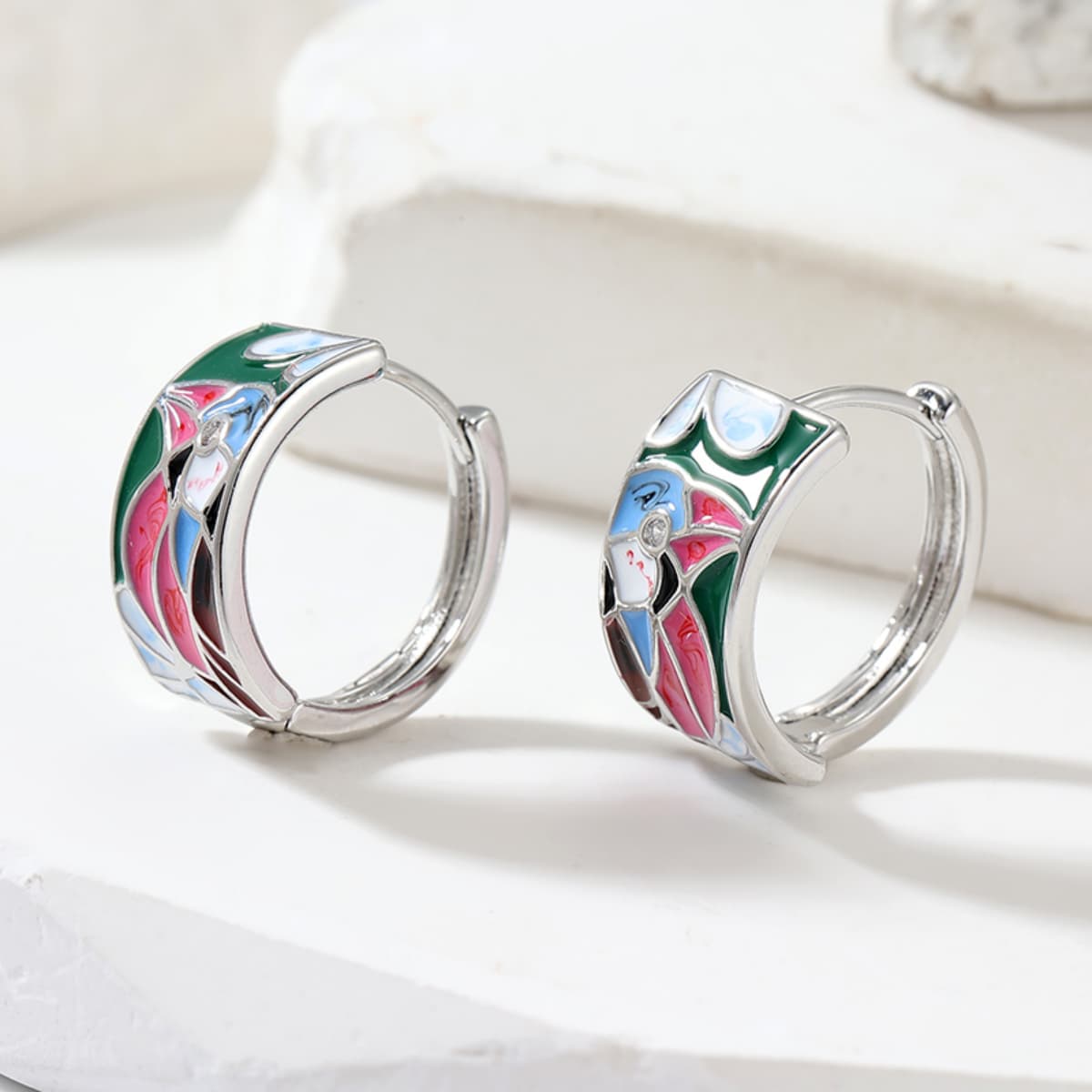 Color Block Bird Dangle Earrings, Artistic Design